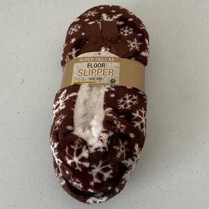 Brown and White Snowflake Floor Slippers